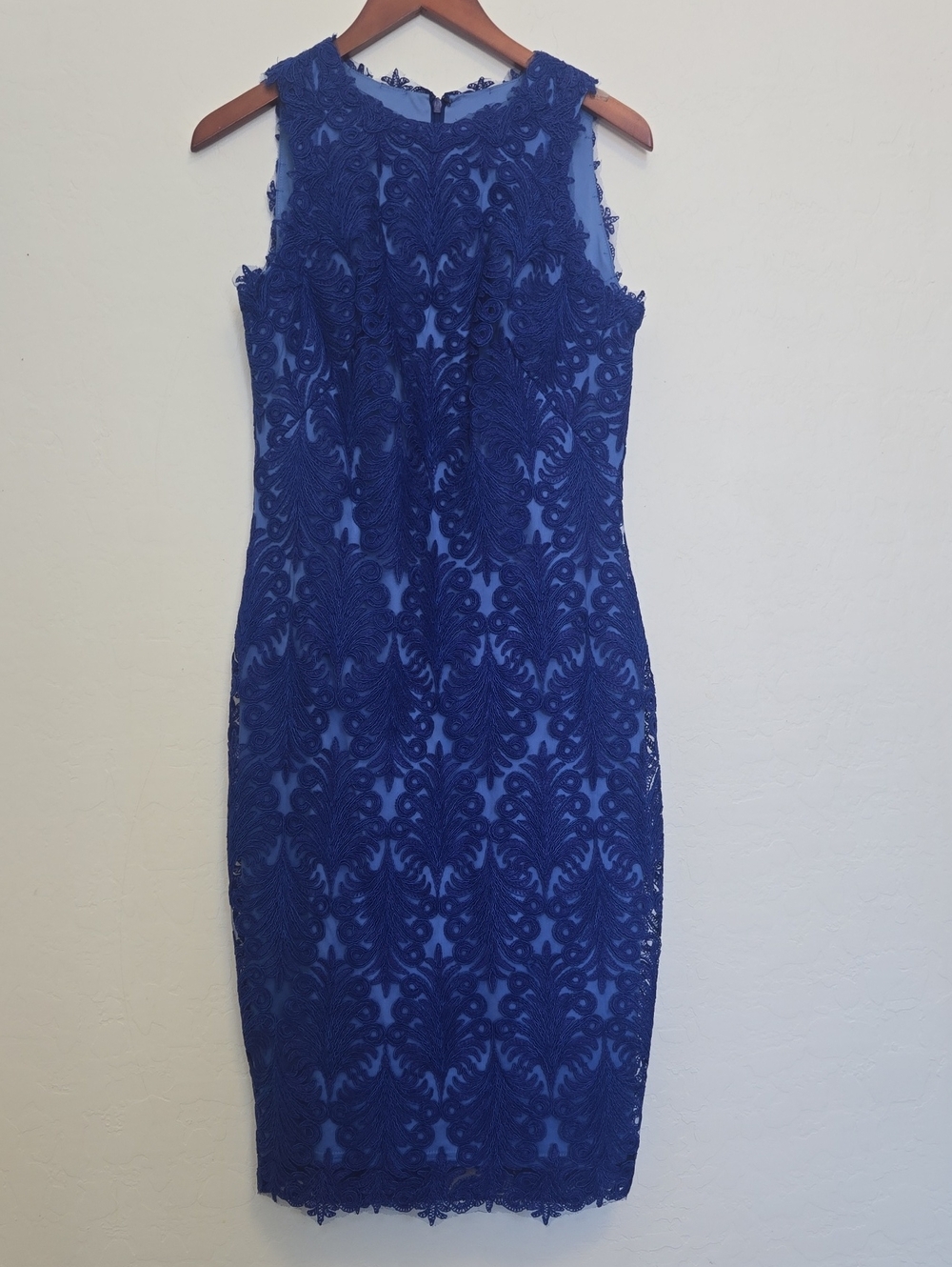 Tadashi Shoji Corded Lace Sheath Dress Mystic Blue Sleeveless Career Sz 8 NWOT View 6